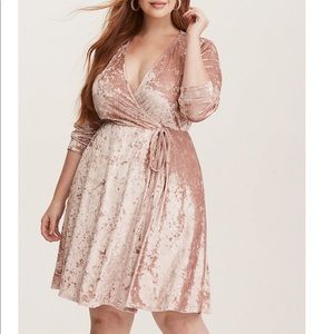 BLUSH PINK CRUSHED VELVET WRAP DRESS